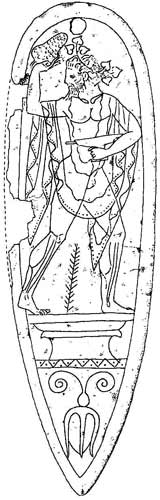 Possibile rombo, catalogato impropriamente come plettro di bronzo con Fufluns su altare