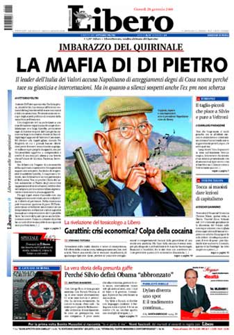 prima pagina del quotidiano Libero